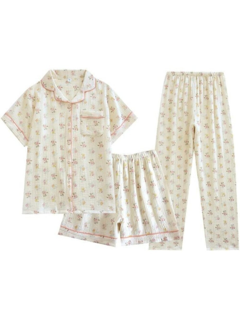 Cozy 3-Piece Cotton Pajama Set for Women | Short Sleeve Sleepwear & Long Pants